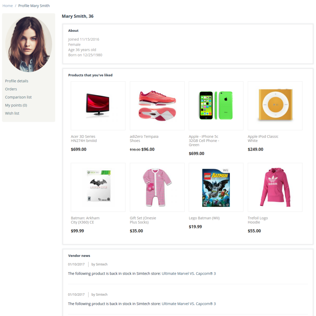 For example, you can specify that your store should have a Customer Profile